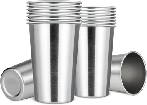 Miniatura 10 de MEWAY Vasos de acero inoxidable de alta calidad de 16 onzas (paquete de 12) – Vasos de metal de alta calidad – Vaso apilable duradero, vasos