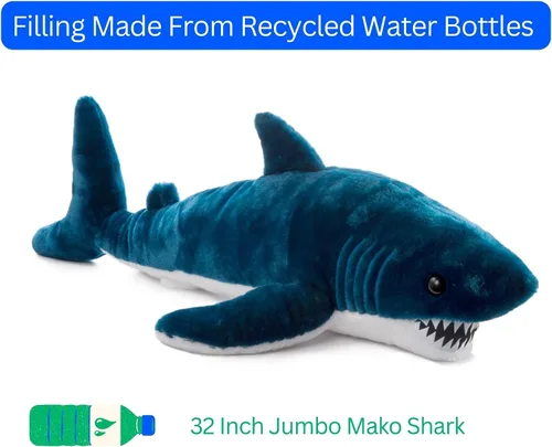 Miniatura 9 de The Petting Zoo Mako - Peluche de tiburón, regalos para niños, animales salvajes del océano Onez, juguete de peluche de tiburón de 32 pulgadas