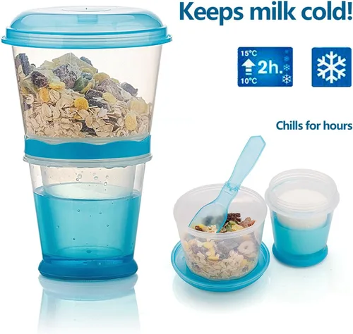 Miniatura 4 de Cereal On The Go, Recipiente de Taza para Desayuno con Bebidas, Tazas de Leche Portátiles para Yogur y Cereales, Recipiente de Comida para Viajar