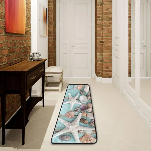 Miniatura 3 de MNSRUU Alfombra larga para pasillo colorido conchas en azul interior exterior alfombra antideslizante entrada alfombra para pasillo cocina piso 72 x