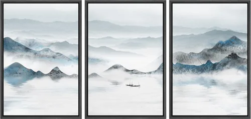 Miniatura 17 de NWT Lienzo enmarcado para pared, juego de arte en acuarela pastel, bosque de montaña oscura, naturaleza silvestre, ilustraciones de arte moderno