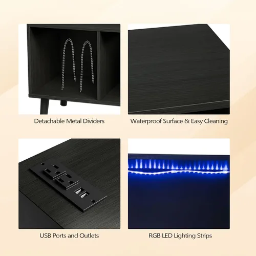 Miniatura 6 de VINGLI Soporte para tocadiscos con almacenamiento de vinilo abierto, mesa de almacenamiento de álbumes de mediados de siglo con luz LED de hasta 300