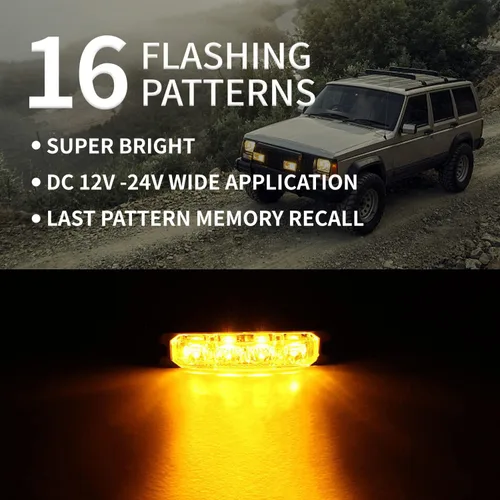 Miniatura 2 de Purishion - Luz estroboscópica con 4 luces LED color ámbar, impermeable, para barra de precaución, 10 patrones intermitentes, apto para automóvil