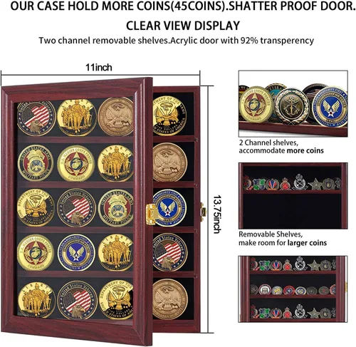 Miniatura 3 de Jinchuan Expositor de monedas de desafío militar con cerradura con cerradura con 2 estantes extraíbles y puerta antipolvo para fichas de póquer