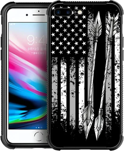 Funda compatible con iPhone 7/8, diseño de bandera estadounidense con diseño de tiro con arco al aire libre, a prueba de golpes, antiarañazos,