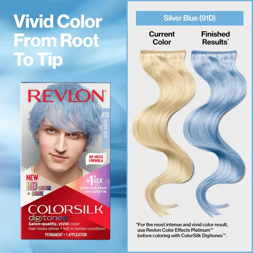 Miniatura 6 de Revlon ColorSilk Digitones - Tinte permanente para el cabello con queratina, azul plateado 91D, 1 unidad