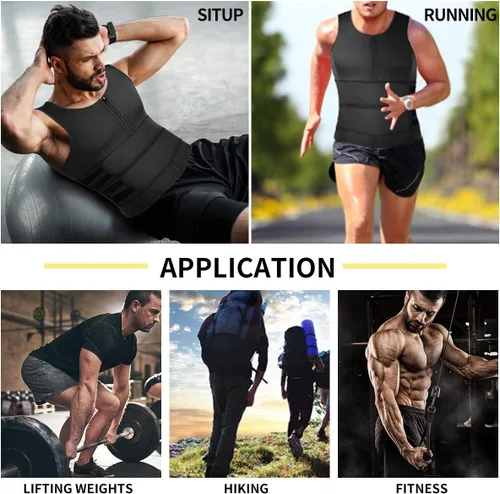 Miniatura 5 de SHAPERIN - Chaleco de neopreno para hombre, faja reductora efecto sauna, estilo camiseta sin mangas con zíper y dos cinturones