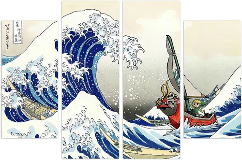 Miniatura 6 de Arte de Lienzo para Pared con Dibujos Animados Inspirado en la Gran Ola de Kanagawa Estampado de Océano Estilo Anime Japonés Decoración