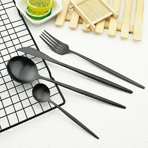 Miniatura 2 de Juego de cubiertos mate, 24 piezas de acero inoxidable con acabado satinado moderno para 6, juego de cubiertos de mango plano para el hogar, regalo
