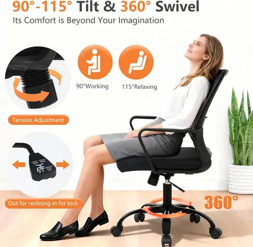 Miniatura 3 de PayLessHere Silla de oficina para computadora, silla ergonómica de malla, respaldo medio, silla giratoria para oficina en casa, silla de escritorio