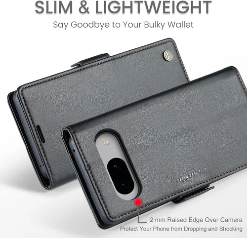 Miniatura 2 de Funda para Google Pixel 8, [bloqueo RFID] Funda de piel sintética tipo cartera con tarjetero y soporte para tarjetas, funda de teléfono a prueba