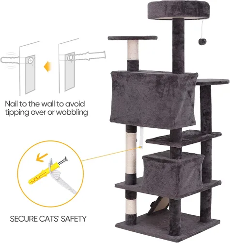 Miniatura 3 de ZENY Árbol para gatos de 54 pulgadas, condominio de torre para gatos de interior, casa para gatos de varios niveles con poste rascador cubierto