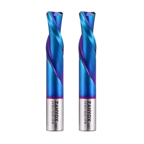 Miniatura 16 de ZahyoX Broca de enrutador CNC espiral de compresión de 3/8 pulgadas, fresadora de extremo CNC de carburo sólido recubierta NACO, diámetro de corte