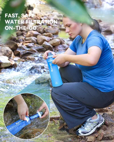 Miniatura 2 de Botella de filtro de agua plegable de 1.0 L, sin BPA, ultraligera y duradera, con cartucho de tapa de filtro de 1.654 in, botella de agua filtrada