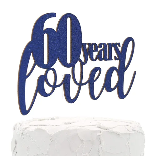 Miniatura 7 de Decoración para pastel de cumpleaños 60/aniversario, 60 años amados, purpurina dorada de doble cara, calidad premium, fabricado en Estados Unidos