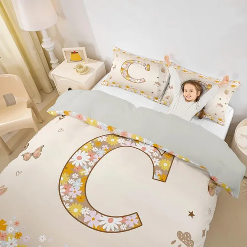Miniatura 12 de Erosebridal Groovy - Juego de ropa de cama con inicial B de flores de los años 60S y 70S, funda de edredón floral vintage, juego de cama retro