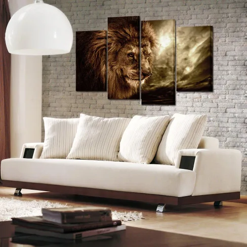 Miniatura 4 de KREATIVE ARTS - Arte de pared de león enmarcado y listo para colgar, 4 paneles, imágenes contemporáneas grandes, impresiones abstractas de lienzo