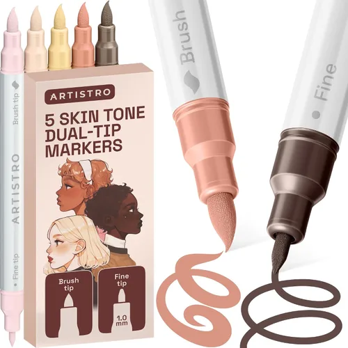Miniatura 12 de ARTISTRO 5 marcadores de pintura acrílica negra, bolígrafos de pintura de doble punta + pincel fino ideal para caligrafía, perfectos para tela