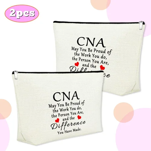 Miniatura 3 de Mxrymvu Regalos de la semana de CNA Bolsas de maquillaje Regalos de agradecimiento CNA, 2 piezas beige.