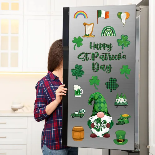 Miniatura 3 de 25 piezas de imanes de refrigerador de gnomos del Día de San Patricio Adhesivos magnéticos de decoración de fiesta irlandesa de trébol