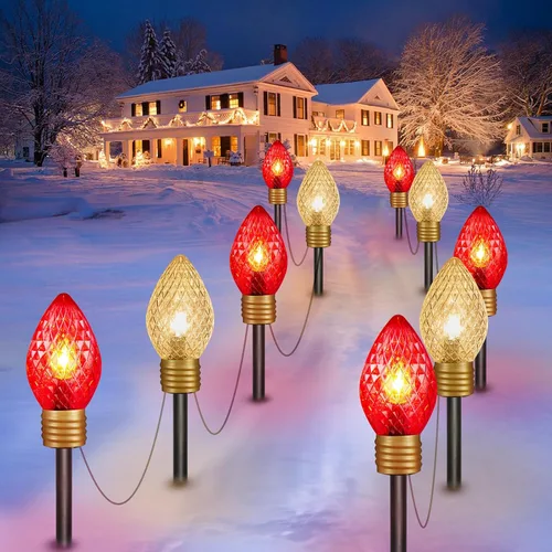 Miniatura 14 de Strawberry Jumbo C9 Luces de Camino de Navidad para Exteriores - 8.5 Pies 5 Luces LED C9 de Navidad, Luces C7 Cubiertas Jumbo Multicolor Luces