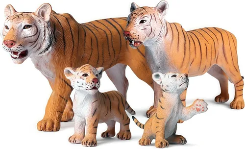Gemini&Genius Juego de figuras familiares de Tigres, juego de animales, modelos educativos de vida silvestre, adornos para pasteles y regalo de