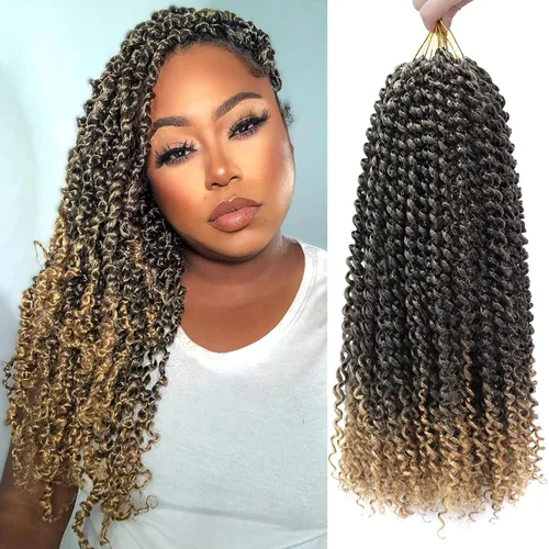 Miniatura 21 de Dorsanee Cabello Passion Twist Ombré de 18 pulgadas, 6 paquetes, Cabello de Ganchillo Water Wave, Cabello Largo Bohemio Rizado para Trenzar