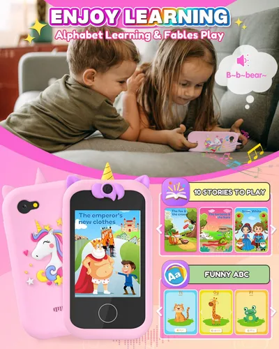 Miniatura 4 de Prysyed - Teléfono de juguete para niños pequeños, pantalla táctil de 3.5 pulgadas, regalos de unicornios de cumpleaños de Navidad para niñas de 3