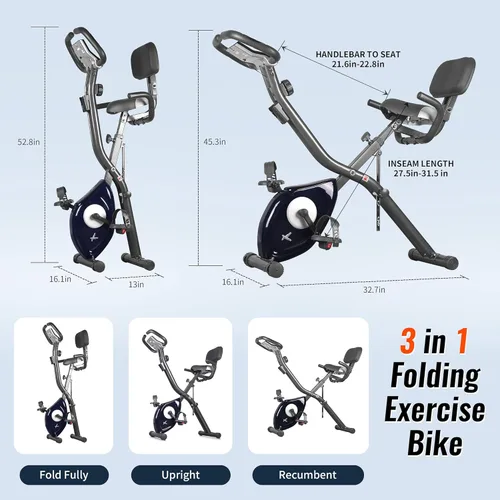 Miniatura 2 de leikefitness LEIKE X Bicicleta plegable ultra silenciosa, bicicleta vertical magnética con monitor de frecuencia cardíaca, monitor LCD y fácil