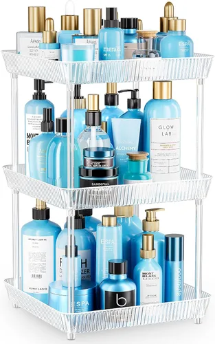 Miniatura 8 de Acina Organizador de encimera de baño de 2 niveles: bandeja de almacenamiento giratoria de 360° Clear Lazy Susan - Estante giratorio para perfumes