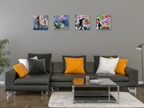 Miniatura 3 de Biufo Banksy Impresiones de Arte en Lienzo para Pared Arte Callejero Pop Cuadros Pinturas para Sala de Estar Dormitorio Decoración de Pared Blanco