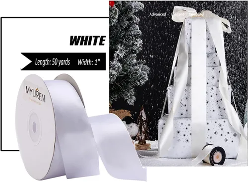 Miniatura 2 de Cinta de satén blanca de 1 pulgada, cinta de satén sólido de doble cara para envoltura de regalos, bodas, decoración de fiestas, accesorios