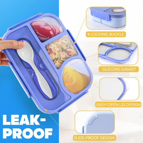 Miniatura 4 de EASYFUN Lonchera Bento para adultos, Caja de Almuerzo, lonchera con 4 compartimentos, a prueba de caídas, apta para lavavajillas y fabricada
