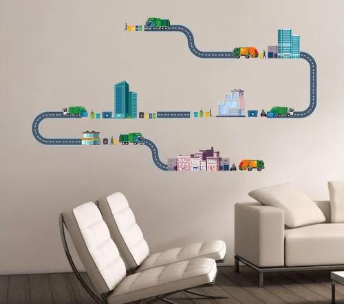 The City - Vinilo adhesivo de vinilo para habitación de niños, camión de basura, colección de residuos sólidos, para dormitorio de niños, sala de