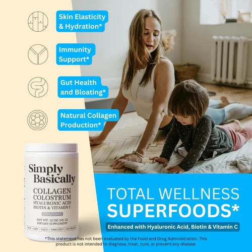 Miniatura 2 de Polvo de péptidos de calostro y colágeno con biotina, ácido hialurónico y vitamina C Salud intestinal e hinchazón, apoyo inmunológico, suplemento