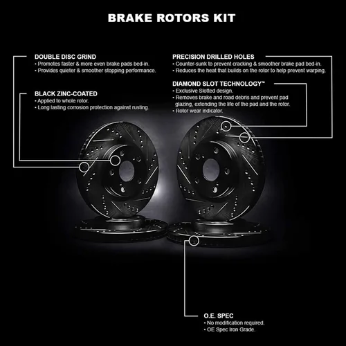 Miniatura 3 de R1 Concepts Kit de rotor de freno trasero delantero Rotores de freno, disco de freno Perforado y ranurado compatible con Mazda 6 2016-2019