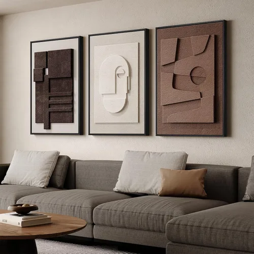 Miniatura 25 de Juego de arte abstracto redondo con textura 3D, 3 piezas, esculturas geométricas bohemias modernas y minimalistas para paredes, pinturas verdes