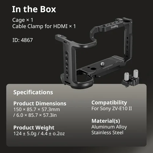 Miniatura 9 de SmallRig ZV-E10 II Kit de jaula para Sony ZV-E10 II con abrazadera de cable para HDMI, placa de liberación rápida incorporada para Arca, zapata fría
