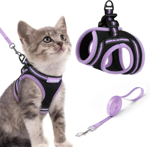 Miniatura 35 de rabbitgoo Juego de arnés y correa para gatos para caminar a prueba de escape, chaleco suave ajustable para gatitos con tira reflectante para gatos