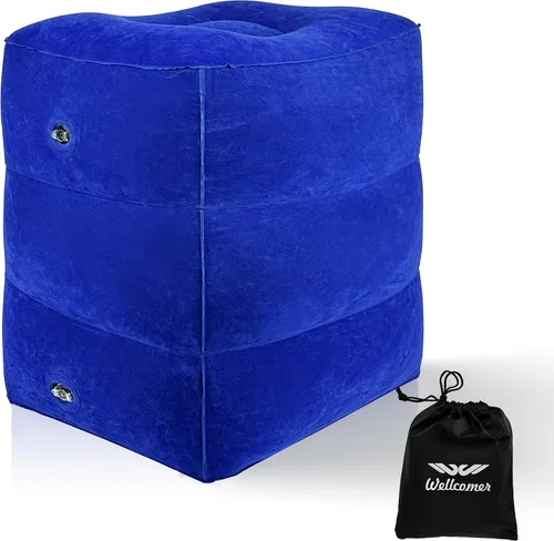 Miniatura 10 de Almohada inflable con reposapiés para viajes, cojín de altura ajustable para niños y adultos, almohada de viaje en avión, adecuada para trenes