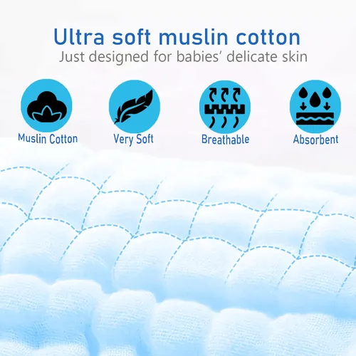 Miniatura 5 de Paños de muselina para bebé, servilletas 100% muselina de algodón para recién nacidos, paños de muselina suave absorbente para bebés de 10 x 20