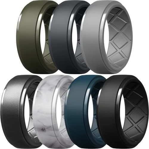 Miniatura 59 de Egnaro - Anillos de silicona para hombre, 25/64 pulgadas (10 mm) de ancho y 3/32 pulgadas (2.5 mm) de grosor, alianzas de boda de goma, paquete