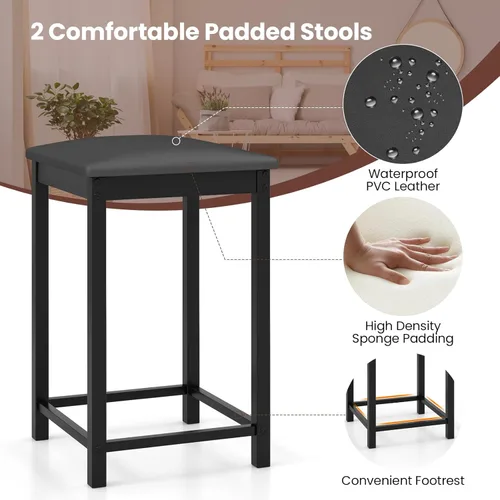 Miniatura 4 de GOFLAME Juego de mesa de comedor de 3 piezas para 2, juego de mesa y sillas de cocina a altura de mostrador con tablero de mármol falso, taburetes