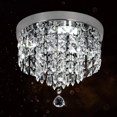 Miniatura 9 de Deckrico Candelabro de cristal moderno LED para techo, montaje empotrado, de acero inoxidable, pantalla de luz con cuentas para dormitorio, comedor