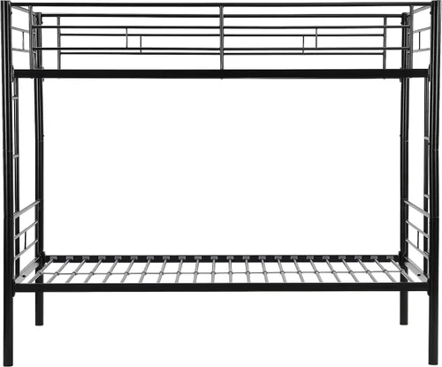 Miniatura 7 de EMKK Literas de metal tamaño individual con escalera y barandilla de longitud completa, marco de cama de metal negro, no necesita somier, firme