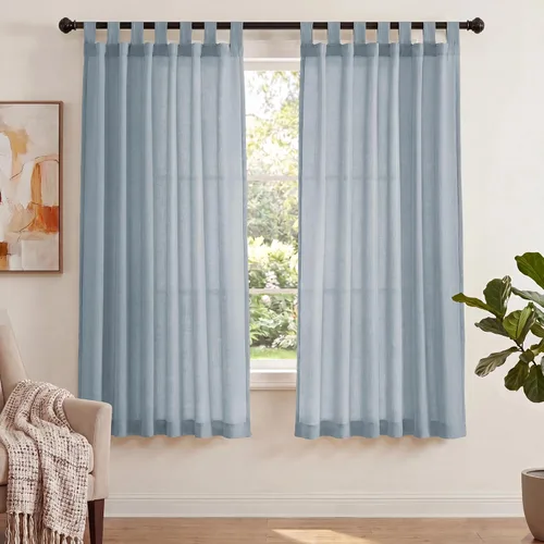 Miniatura 18 de PrinceDeco Cortinas de Lino de 63 Pulgadas de Largo con Trabillas Superiores Paneles de Tratamientos para Ventanas Semi Transparentes de Filtrado