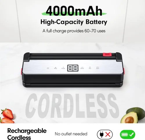 Miniatura 2 de Sellador al vacío portátil para almacenamiento de alimentos: máquina selladora al vacío de succión de 75 kPa - Batería recargable de 4000 mAh
