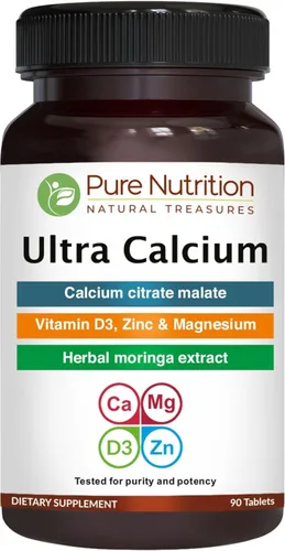 Pure Nutrition Ultra Citrato de calcio de 1000 mg suplemento de calcio altamente absorbible con malato de citrato de calcio, vitamina D, zinc y