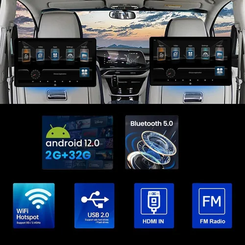 Miniatura 2 de 10.1 pulgadas Android 12 portátil coche TV Monitor para asiento trasero Tablet con Wifi pantalla táctil soporte teléfono control