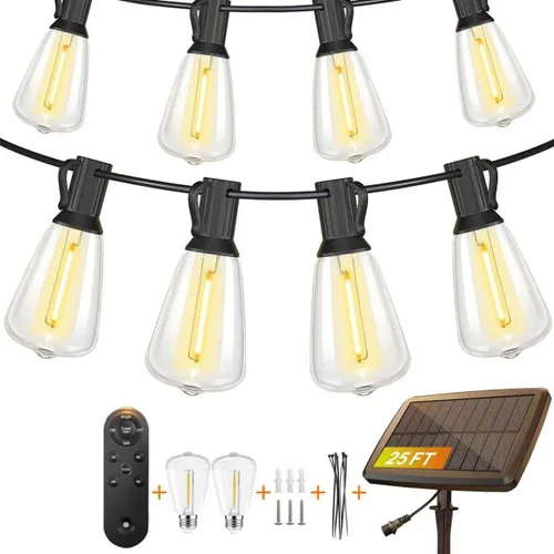 Miniatura 12 de BLIATLUS Guirnalda de luces solares superbrillantes de 100 pies para exteriores, impermeable, con control remoto, 30+2 bombillas LED ST38